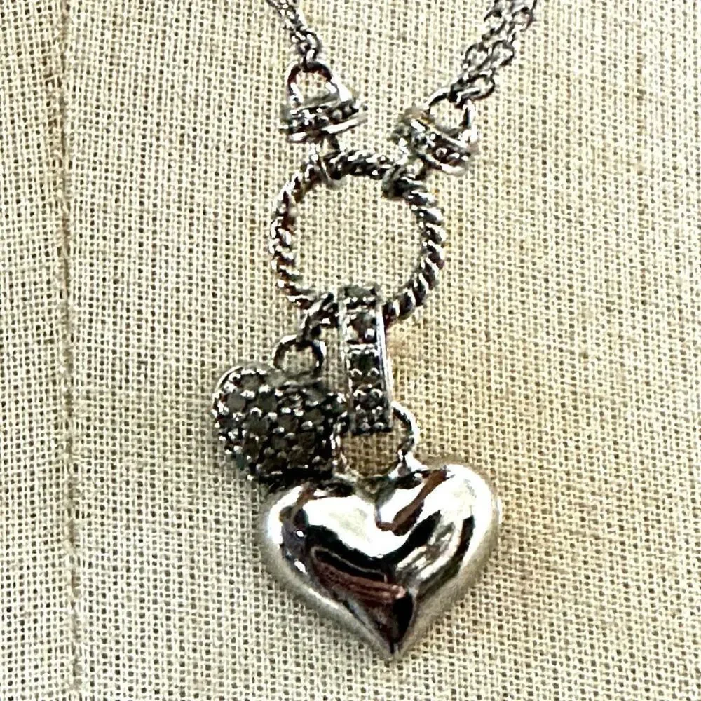 DBJ silver double heart pendant necklace